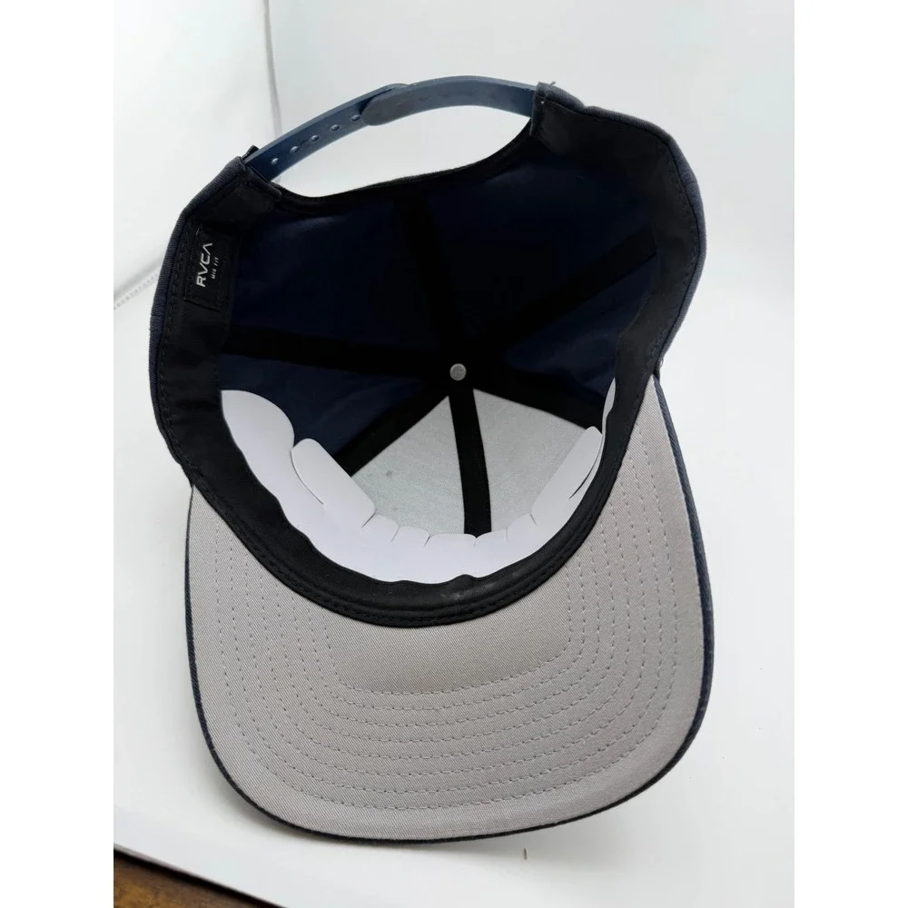 RVCA Balance of Opposites Snapback Hat Navy Blue Mid Fit Baseball Cap Logo Patch